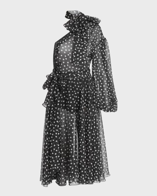 【公式】アクセサリーの激安通販 Dolce&Gabbana Coriander Peak Polka-Dot Chiffon One-Shoulder ワンピース