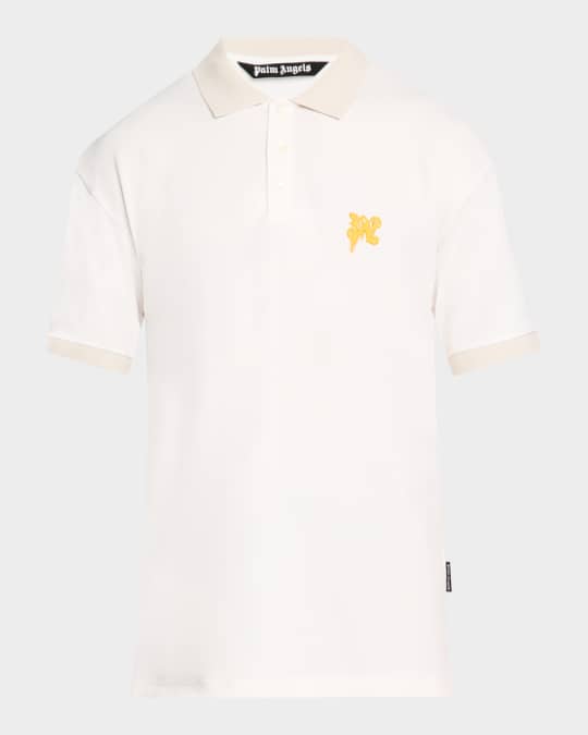 Tシャツ・カットソー PALM ANGELS Men Polo Shirts PMAA001S25JER0050360 White Curved logo Oversize T-shirt in OFF WHITE - BLACK for Men