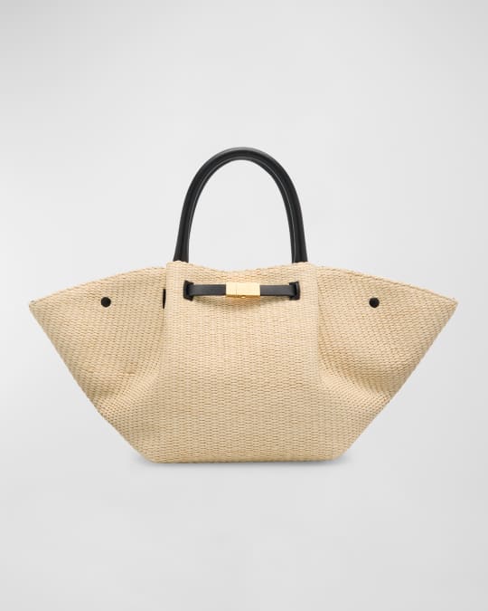 DeMellier ミディ・ニューヨークのラフィアバッグ DEMELLIER New York Midi leather-trimmed raffia tote | NET-A