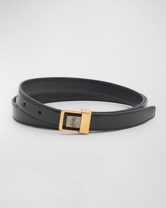 Saint Laurent Men's LA 66 Thin YSL Belt in Shiny Leather