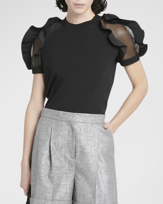 Blouse Femme WHO WHAT WEAR - Manches Courtes à Volants - Noir Taille S - Neuf Avec étiquettes