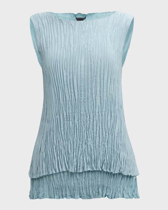 Sleeveless Pleated Tiered Silk Tunic