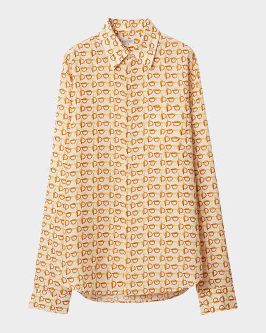 Toggle-Print Silk Button-Down Top