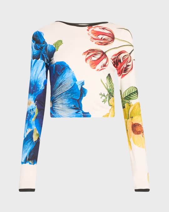 Delaina Le Parisien Mesh Long-Sleeve Crop Top