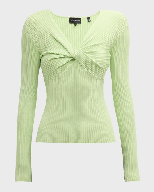 Emporio Armani Ribbed Twist-Front Sweater | Neiman Marcus