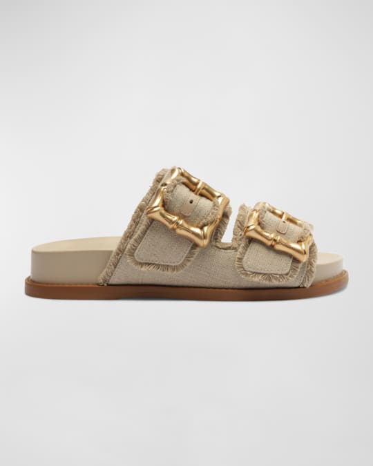 Schutz Enola Frayed Dual-Buckle Slide Sandals Neiman Marcus