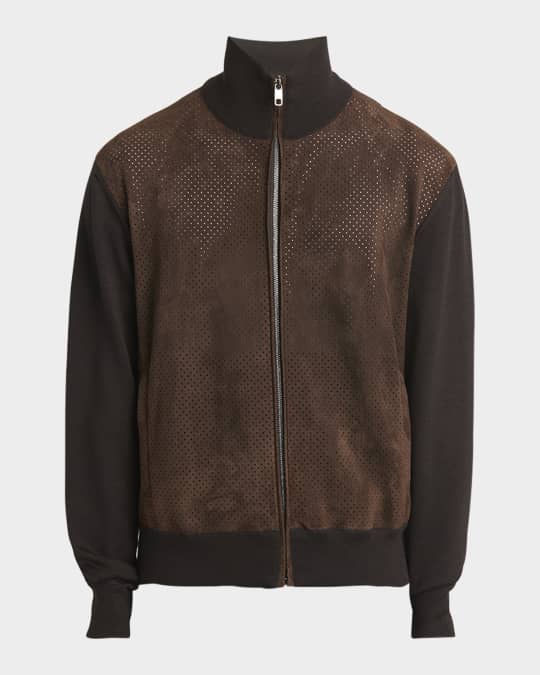 Dolce&Gabbana Men's Perforated Suede Bomber Jacket | Neiman Marcus