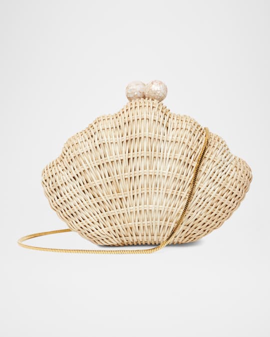 POOLSIDE Shell Rattan Clutch Bag | Neiman Marcus