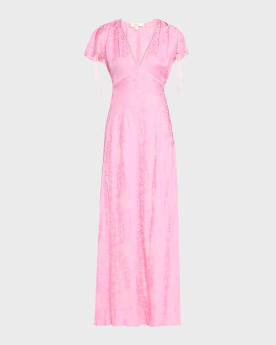 LoveShackFancy Loulou Jacquard Frill-Sleeve Maxi Dress | Neiman Marcus