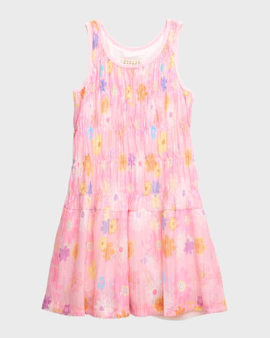  Girl's Floral-Print Sequin Dress, Size 7-14
