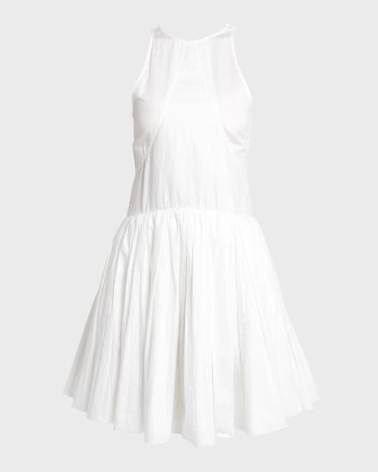 jil sander pleated dress Frayed pleated satin-twill mini dress - ecru