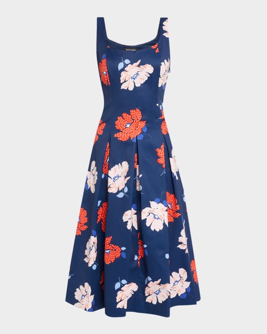 dotty floral print bell sleeve midi dress