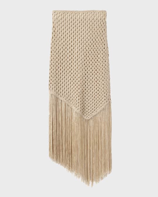 Rhonda Stark Asymmetrical Fringe Knit Skirt - Camel