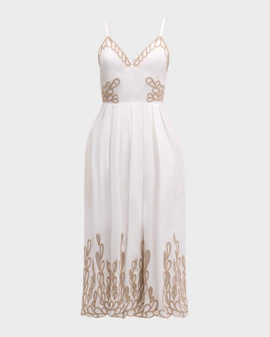 cinq à sept maude cotton embroidered dress Cinq à Sept Women's Trailing Peonies Maude Midi-Dress - Khaki White main image 1