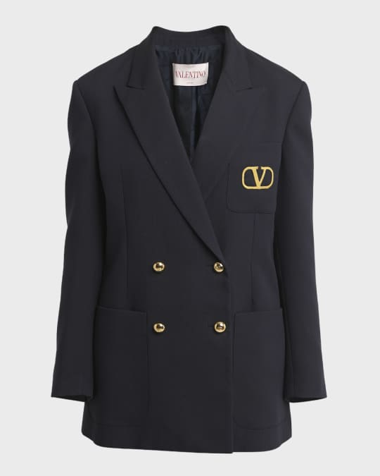 【関税＆送料込み】Valentino Garavani Navy Double-Breasted Valentino Garavani V-Logo Double-Breasted Navy Formal Jacket