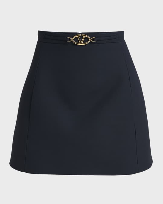 VALENTINO Wool silk Logo Gold Button Mini skirt Bottoms WB3RA8201CF black 36