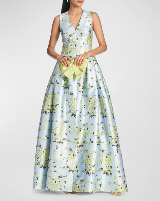 Sachin Babi Brooke Pleated Floral Print A Line Gown Neiman Marcus