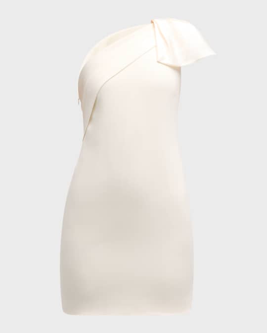 navy blue dress for baby girl Roland Mouret Asymmetric Bow One-Shoulder Satin Crepe Mini Dress
