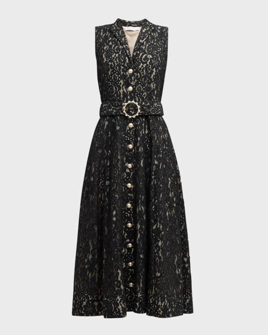 The Hailee Belted Floral Lace Midi Shirtdress