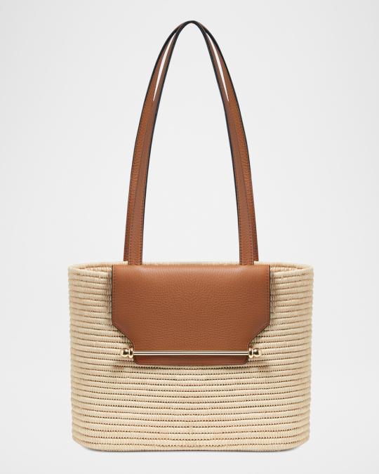 Striped Shoulder Bag in Raffia and Leather