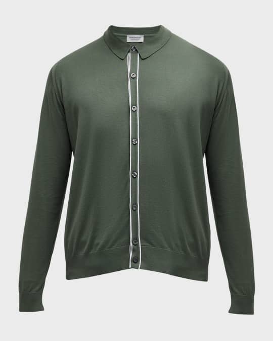 John Smedley Men's Shadow Cotton Knit Polo Shirt | Neiman Marcus