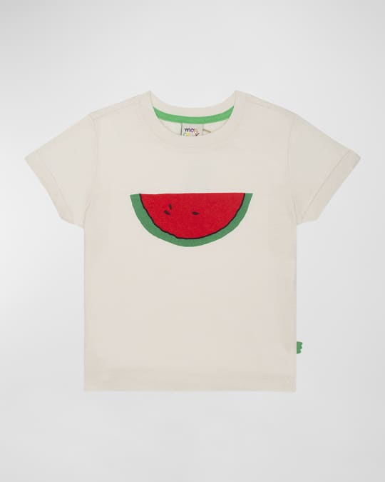 Girl's Watermelon Slice Short-Sleeve Organic Cotton Shirt, Size 2-8