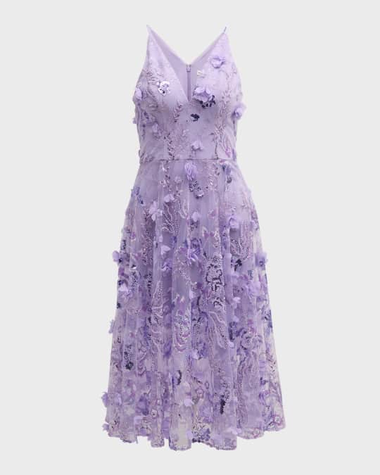 Dress the Population Black Label Audrey Sequin Floral-Embroidered Midi Dress  | Neiman Marcus