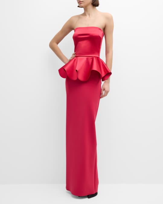 Chiara Boni La Petite Robe Strapless Peplum Column Gown Neiman