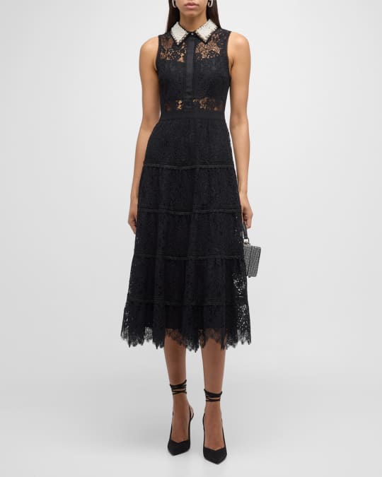 Anaya Crystal Lace Tiered Midi Dress 
