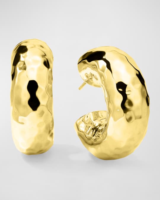 18K E.F. Classico Small Hammered Thick Hoop Earrings