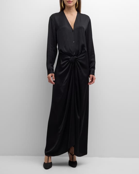 Long sleeve knotted backless lace maxi dress