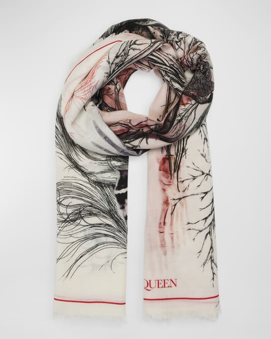 McQueen Skeleton Maiden Wool Scarf | Neiman Marcus