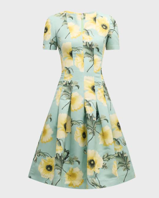 Oscar de la Renta Poppie Faille Short-Sleeve Fit-&-Flare Dress | Neiman  Marcus