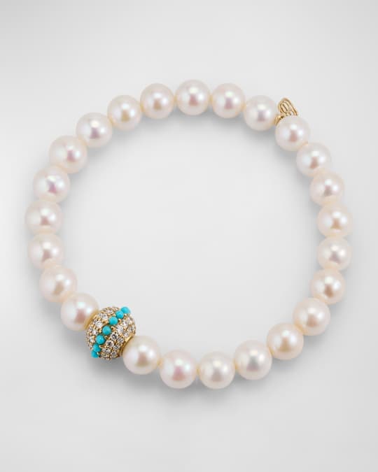 14K Diamond Pave Bead on Freshwater Pearl Bracelet
