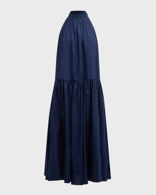 STAUD Marlowe Halter Neck-Tie Cotton Poplin Midi Dress | Neiman Marcus