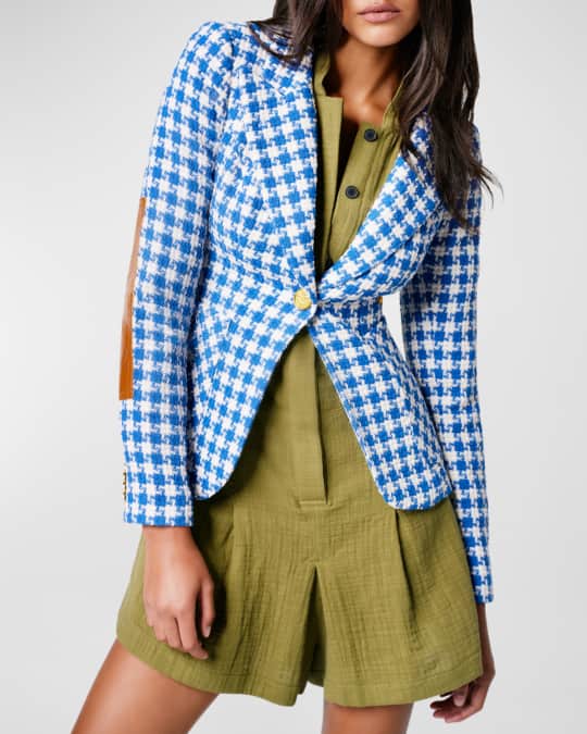 Smythe Elbow Patch Tweed Houndstooth Duchess Blazer Neiman Marcus