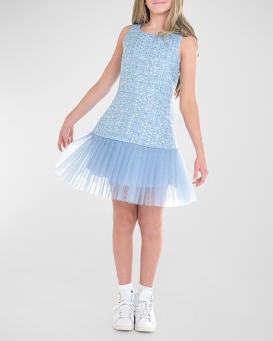 Girl's Crystal Tweed & Tulle Dress, Size 7-16