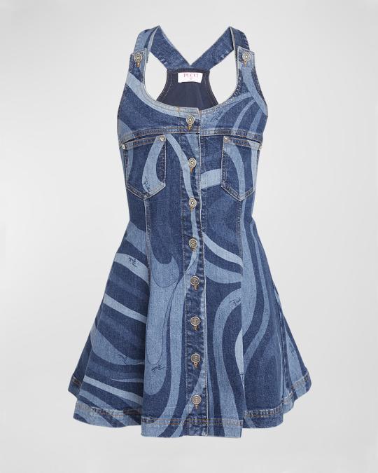 pucci denim dress Pucci Swirl-Print Denim Sleeveless Fit-&-Flare Mini Dress