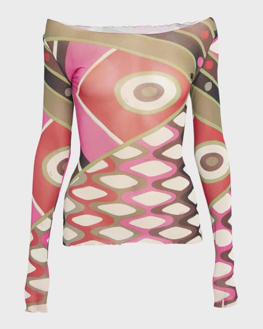 Emilio Pucci Abstract-Print Off-The-Shoulder Long-Sleeve