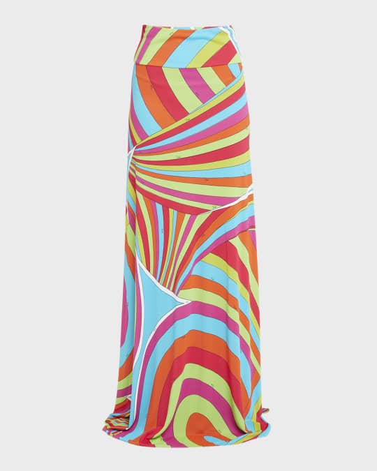 EMILIO PUCCI　カラフル ロングスカート Pucci Abstract-Print Silk Maxi Skirt | Neiman Marcus