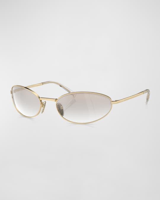 Curved Mixed-Media Oval Sunglasses 