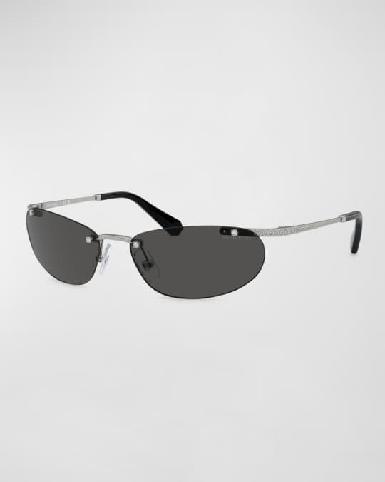 Crystal Embellished Metal Oval Sunglasses 