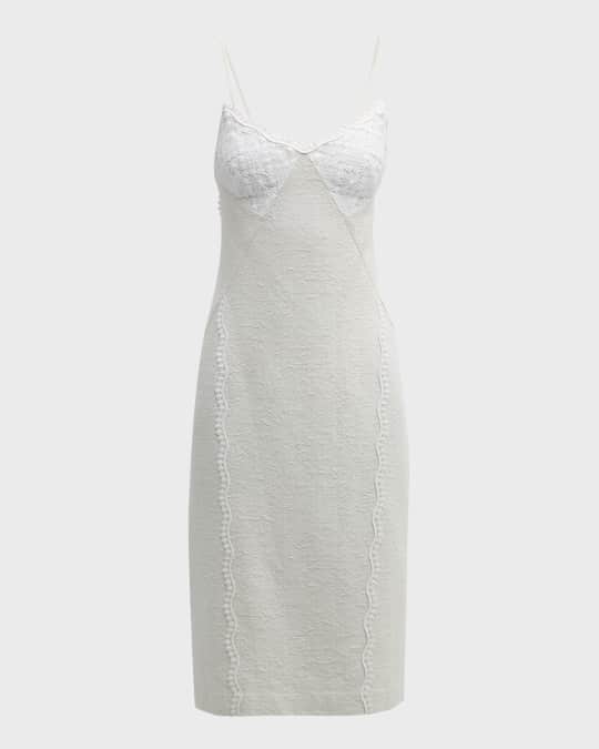 Mixed-Media Guipure Lace And Metallic Tweed Midi Dress