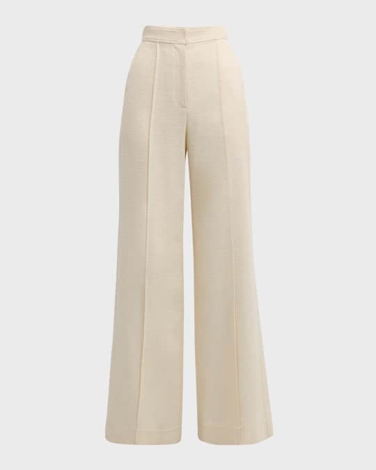 Pintuck Italian Fluid Tonal Tweed Wide-Leg Pants