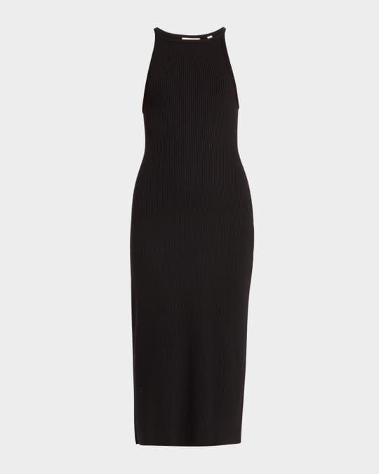 Ribbed High-Neck Midi Tank Dress