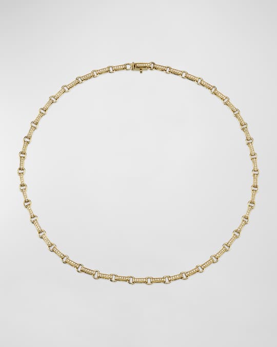 Round Rectangle Link Necklace with Diamonds