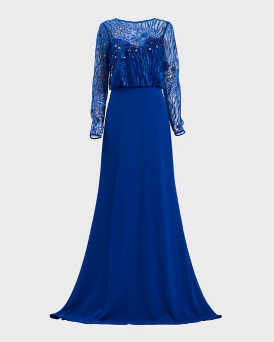 Tadashi shoji embroidered sequin illusion gown sale