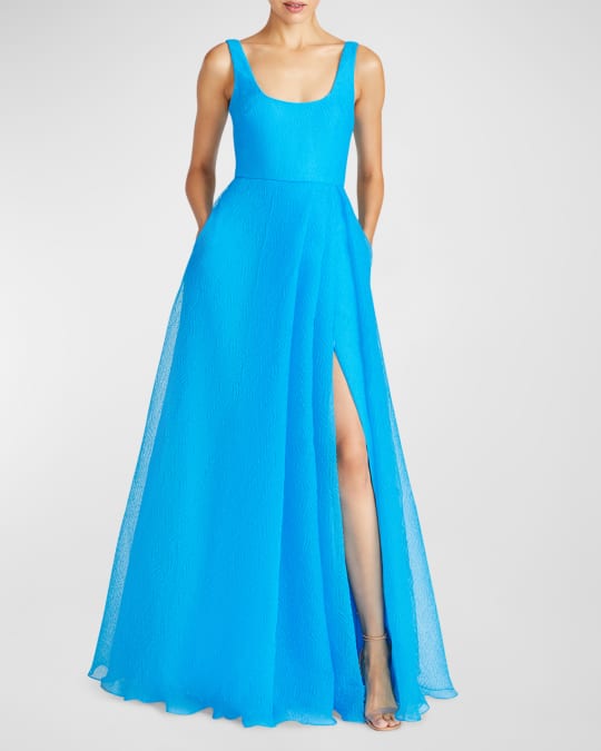 ML Monique Lhuillier Clara Pleated Sleeveless Organza Gown Neiman Marcus