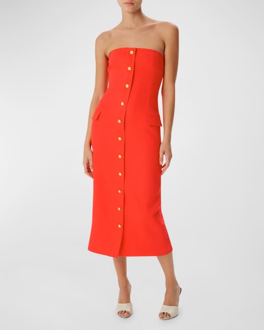 Ronny Kobo Rose Strapless Linen Midi Dress | Neiman Marcus