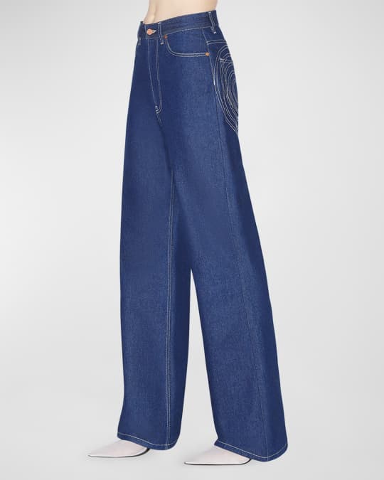Jean Paul Gaultier High-Rise Topstiched Wide-Leg Denim Pants | Neiman Marcus